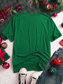 Manfinity Joysei 男士圆领短袖字母印花简约休闲上衣，日常穿着 - 綠色 - 查看 3