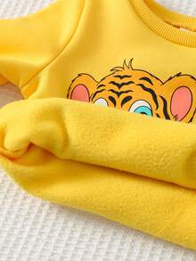 Cozy Pixies 2pcs Baby Boy Cartoon Animal Print Soft Knit Crew Neck Long Sleeve Sweatshirt And Elastic Waist Pants Set Baby Set Autumn Winter Season Baby Boy Clothes Yellow Baby Casual Sets Baby Cartoon Clothes - Multicolor - View 6