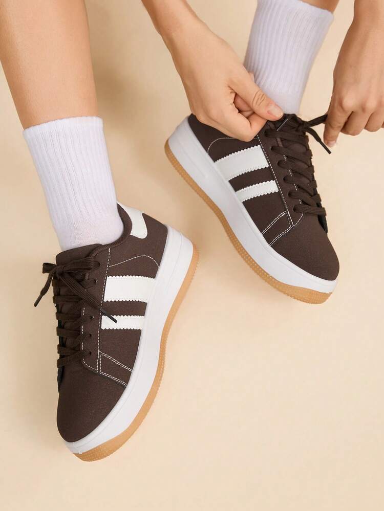 CUCCOO EASI Women's Thick Sole Lace-Up White Casual Sneakers, Versatile For Spring/Summer, Student/Sporty Style