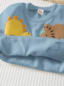 Cozy Pixies Baby Boy Cartoon 3D Dinosaur Pattern Knitted Soft Crew Neck Long Sleeve Pullover Sweatshirt
