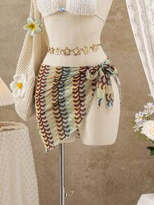 Bellisia 女士夏季新款沙滩度假时尚休闲甜美撞色针织连体系带泳衣罩衫 - 彩色 - 查看 1