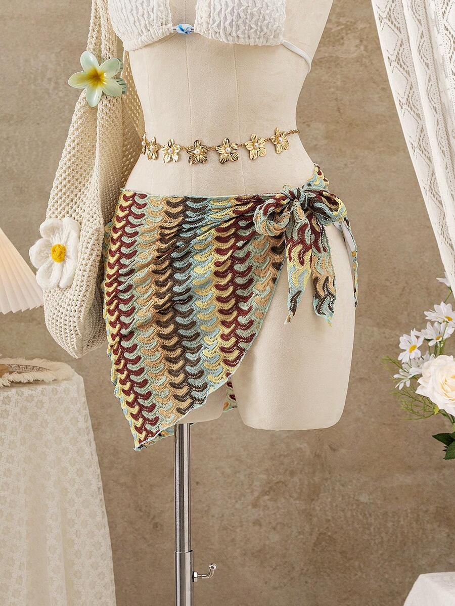 Bellisia 女士夏季新款沙滩度假时尚休闲甜美撞色针织连体系带泳衣罩衫 - 彩色 - 查看 1