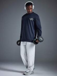 Driftmere 男士休闲街头卫衣，野花图案，山地公路露营元素简约印花，适合秋冬季、健身/训练/跑步等场合，春夏皆宜。 - 藏蓝色 - 查看 7