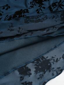 Sweetra 女士优雅复古网纱植绒长袖修身迷你连衣裙 - 寶藍色 - 查看 5