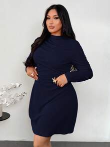 Firerie 大码春秋新款优雅简约精致浪漫甜美日常通勤婚礼派对音乐节假日荷叶边A字飘逸长袖弹力女式迷你短裙 - 藏蓝色 - 查看 8