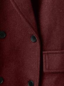 Franclia 女士长翻领双排扣纯色宽松羊毛大衣 - 酒紅色 - 查看 5