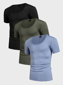 Manfinity VCAY Men's Knitted Casual Loose Solid Color Short Sleeve T-Shirt - Black - View 15