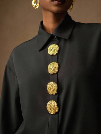 Vesra 女式花卉纽扣纯色长袖衬衫