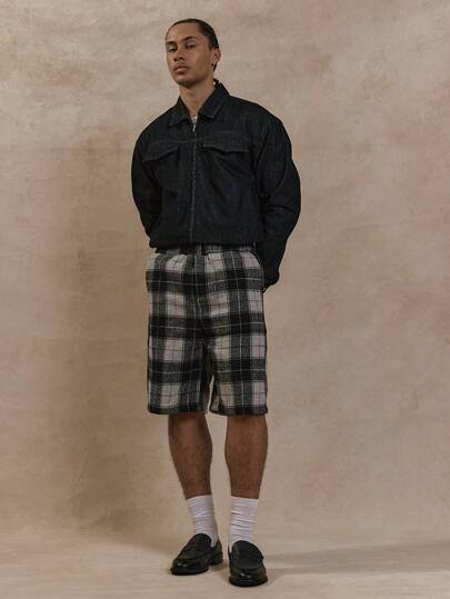 Musero 男士长款大格纹印花街头风针织短裤 春夏衣橱