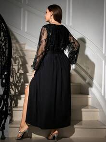 Gownix 大码优雅派对亮片流苏拼接连衣裙 - 黑色 - 查看 9