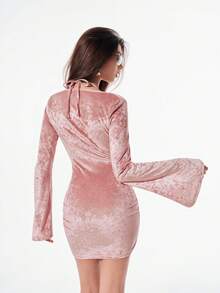 SHEIN Unity 1pc Women's Pink Ruched Bodycon Dress - Pink - View 3
