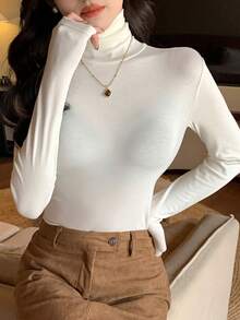 DAZY Women's Basic Solid Color Turtleneck T-Shirt, Autumn/Winter Long Sleeve Women - White - View 6