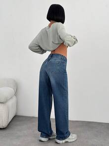 EURMUSE Blue Retro Fashion Low Waist Versatile Casual Straight Jeans - Medium Wash - View 2