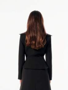 Chiquease Áo khoác Blazer đi làm cổ rộng rãi, đệm lưng cotton, kiểu Pháp cổ điển, phù hợp cho mùa thu/đông - màu đen - Xem 2