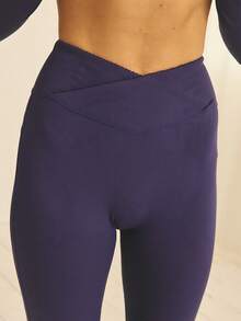 Aralina Leisurewear Cross Over Waistband Active Gym Workout Legging - Navy Blue - View 4