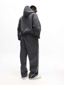 SUMWON Men Oversized Hoodie And Sweatpants Coordinated Set With White Piping Details And Front Logo - Grey - View 2