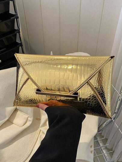 Ellevyn Embrague/sobre de PU con estampado de cocodrilo, estampado de serpiente, unicolor, minimalista, de moda, casual