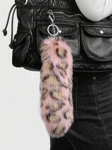 ROMWE Goth 1 móc khóa túi xách hình báo/đuôi hổ giả lông thú giả Y2K dễ thương & mát mẻ, giản dị, sang trọng, chất lượng cao, thoải mái, dễ thương, thích hợp để hóa trang, mặc hàng ngày, làm quà tặng - Hồng - Xem 5