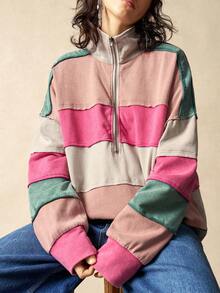 Bohemela Áo nỉ dệt kim chắp vá dài tay rộng rãi thời trang thu đông cho nữ - Nhiều màu - Xem 3