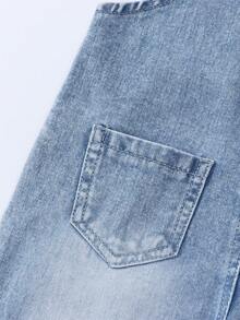 Elladie kids Retro Jeans-Latzhose für Kleine Mädchen, Vintage-Chic Lässig Street Style Empfehlung, hellblau gewaschenes Denim, natürlicher Batik-Farbverlauf, lässige gerade Beinform, mit mehreren herzförmigen Destroyed-Details und ausgefransten Kanten für einen Vintage-Streetwear-Look - Helle Waschung - Übersicht 6