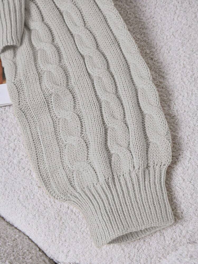 SHEIN Franclia Solid Color Round Neck Twist Knit Casual Versatile Long Sleeve Pullover Sweater - Light Grey - View 5
