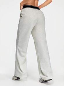 Eassivo Eassivo 女士撞色腰带口袋阔腿宽松运动裤 - 淺灰色 - 查看 2