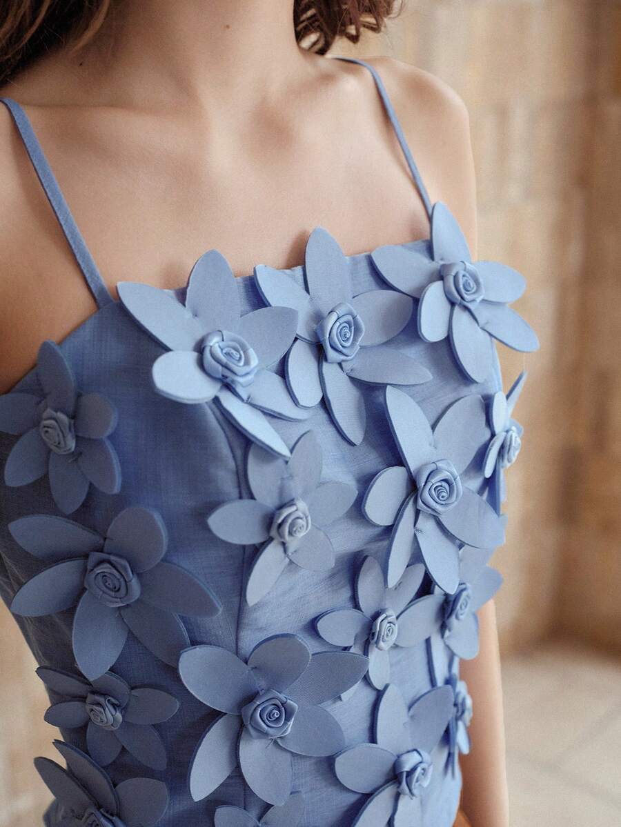 MOTF PREMIUM Áo thun nữ không tay họa tiết hoa 3D mùa hè - Màu xanh lam - Xem 1