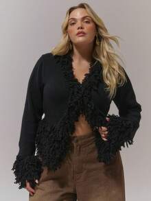 MUSERA Áo khoác cardigan/áo len mùa xuân cỡ lớn cho ngày Valentine - màu đen - Xem 1