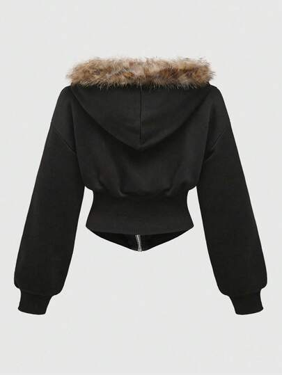 Grunge Punk Sweat-shirt à capuche court style Gyaru Y2K en motif léopard pour femmes grandes tailles