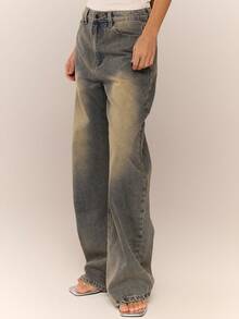 MUSERA 水洗灯笼裤牛仔裤，酷女孩街头风日常休闲秋冬款 - 芥末黃 - 查看 3