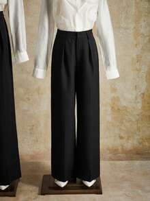 Anewsta Petite 优雅时尚设计褶裥西装裤，带口袋，直筒裤型，娇小款 - 黑色 - 查看 7