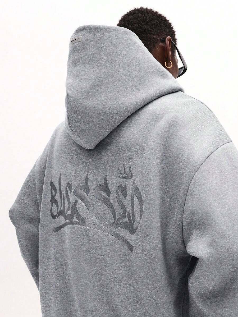 SUMWON Heather连帽卫衣，带字母印花，休闲套头长袖卫衣 - 淺灰色 - 查看 1