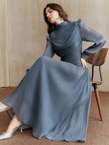 Anewsta Nouvelle robe élégante à col froncé et manches longues pour femmes, convenant pour l'automne, l'hiver, le printemps, le Nouvel An, les fêtes, les mariages, chic, , Noël, les sorties