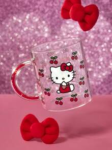 HELLO KITTY AND FRIENDS | SHEIN 1Pc 18.9oz/560ml Cute Cartoon Pattern Printed Shiny Handle Decorative Borosilicate Glass Mug, Cold And Heat Resistant, Suitable For Milk, Juice, Coffee, Etc - Trong sáng - Xem 3