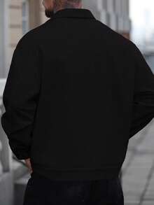 Manfinity CasualCool Men's Casual Solid Color Jacket, Versatile For Spring And Autumn Black Shacket Men Button Up Jacket Men Men Shacket - Black - View 2