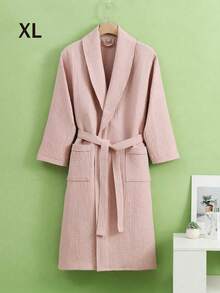 SHEIN 1 pezzo di accappatoio stile waffle, vestaglia unisex per adulti, pigiama primaverile/estivo, ad asciugatura rapida e ad assorbimento d'acqua, vestibilità morbida, disponibile in più colori, essenziale per il bagno e la casa, adatto per la stagione scolastica - Colletto verde multicolore - Visualizzare 22
