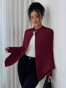 Elenzga Cárdigan elegante y de alta calidad tejido a mano con diseño de botones metálicos, simple y generoso, adecuado para otoño/invierno - Burdeos - Ver 5