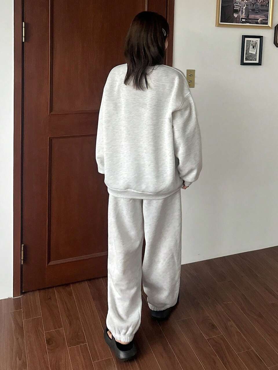Winter Casual Letter Print Fleece Fabric Loose Fit Sweatshirt & Pants Homewear Lounge Set, Fall Winter Clothes, Cozy Outfit