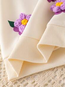 SHEIN Playful Pals Baby Mädchen Lässiges, süßes Sweatshirt Set, 3D gehäkelter Blume Muster Pullover und gestrickte Leggings, Herbst - Violett - Übersicht 7