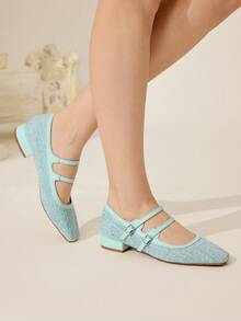 CUCCOO CHICEST Zapatos planos cómodos y versátiles con doble hebilla para mujer - Azul Marino - Ver 9