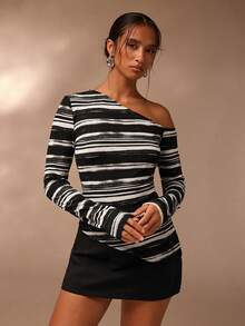 Glamine Top tricotat la modă cu dungi albe și negre pentru femei