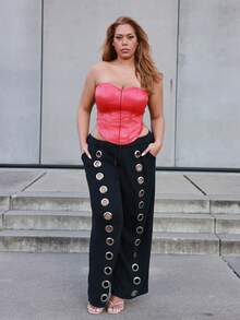 MelDlgn 大码休闲宽松哈伦裤，前环设计，时尚，适合秋冬 - 黑色 - 查看 5