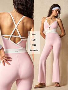 VARSIVA Jumpsuit Kaki Lebar Modis dengan Detail Lubang Warna Kontras - MultiWarna - View 1