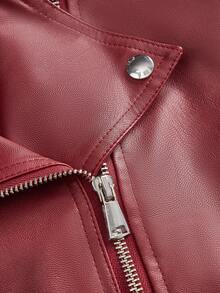 SHEIN ICON Zip Up Crop PU Leather Moto Jacket In Fall/Winter - Burgundy - View 3