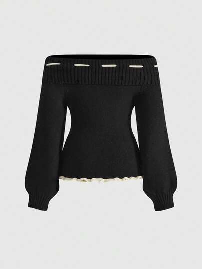 Kawaii Pull ajusté pour femmes avec nœud papillon à l'épaule, doux et mignon