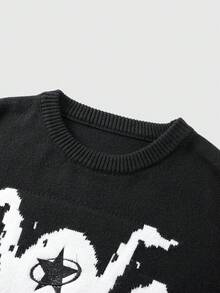 ROMWE MEN Goth Jersey de manga larga con patrón de araña tejido para hombre, estilo callejero vintage, invierno - Negro - Ver 6