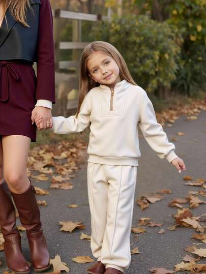 2件套年轻女孩休闲纯色长袖上衣和裤子套装