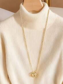 Franclia Women's High Neck Drop Shoulder Long Sleeve Casual Fitted Knit Pullover T-Shirt - Apricot - View 6