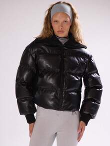 MUSERA Chaqueta acolchada con cremallera, cuello vuelto acanalado brillante, para el invierno, esquí, vacaciones, descanso y après-ski - Negro - Ver 6