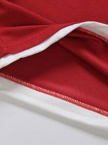 SHEIN 男童撞色T恤，舒适休闲时尚，百搭街头风、运动风、户外风、返校季皆宜 - 酒紅色 - 查看 6